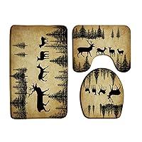 Algopix Similar Product 19 - AMFD 3 Piece Deer Bath Mat Rustic Cabin