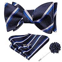 Algopix Similar Product 18 - Dubulle Mens Navy Blue Stripe Bow Tie