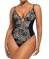 Algopix Similar Product 5 - SHAPELLX Black Lace Thong Bodysuit