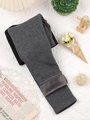  Girls Winter Fleece Lined Leggings Cotton Thick Thermal  Tights Kids Soft Stretchy Pants Full Length Grey