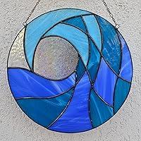 Algopix Similar Product 3 - Blue Crashing Ocean Wave Stained Glass