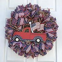 Algopix Similar Product 3 - Red Truck Patriotic Front Door Wreath