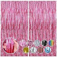 Algopix Similar Product 6 - RUBFAC 2 Pack Pink Foil Fringe Curtains