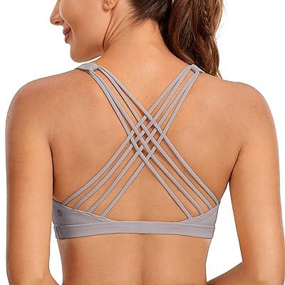 CRZ YOGA Women's Strappy Sports Yoga Bra Full Coverage Padded Workout Sexy  Back