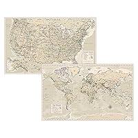 Algopix Similar Product 17 - Antique Laminated World Map  US Map