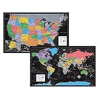 Algopix Similar Product 2 - 2 Pack  Laminated World Map  US Map
