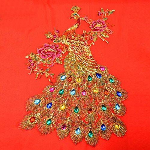 Algopix Similar Product 20 - Handmade Embroidery Red Peacock Sew on