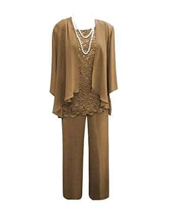 Best Deal for Brown Plus Size Wedding Pant Suits 3 Pieces Lace Brown