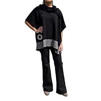 Algopix Similar Product 9 - BLACK PONCHO ribbed cowl neck grey