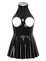 Algopix Similar Product 13 - CHICTRY Womens Shiny Leather Slip Dress