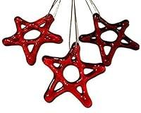 Algopix Similar Product 4 - Set of 3 Red Stars Ornaments in Glass
