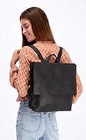 Algopix Similar Product 16 - Black Leather Backpack Laptop Handbag