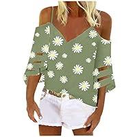 Algopix Similar Product 9 - HebeTop Womens Cold Shoulder Daisy