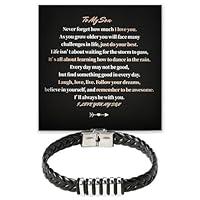 Algopix Similar Product 4 - Black Leather Braided Bracelet for Sons