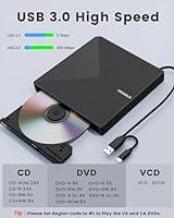 Gotega External DVD Drive, USB 3.0 Portable +/-RW , DVD Player for CD ROM  Burner Compatible with Laptop Desktop PC Windows Linux OS Apple Mac Black