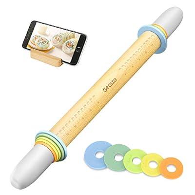 Best Deal for Adjustable Rolling Pin (17.3 Inches) 5 Thickness Rings 