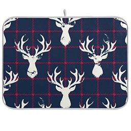Christmas Reindeer Plaid Dish Drying Mats for Kitchen
