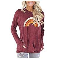 Algopix Similar Product 5 - Womens Casual Rainbow Print Round Neck