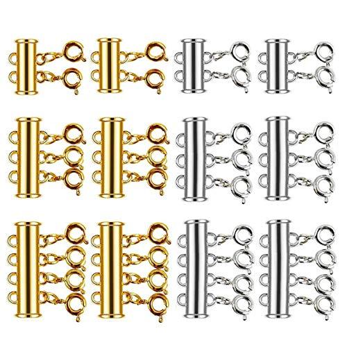 12 Pieces 3 Sizes Slide Clasp Lock for Necklace - Gold and
