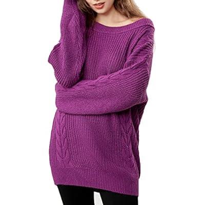 Vamtac Oversized Cable Knit Sweaters Long Sleeve Loose Casual Pullover  Sweater Solid Vintage Unisex Crewneck Knitted Tops