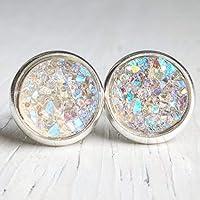 Algopix Similar Product 7 - Opal on Silver  Druzy Stud Earrings