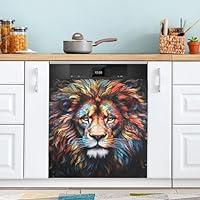 Algopix Similar Product 14 - Colorful Lion Head on Black Dishwasher