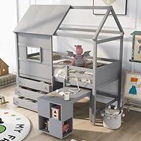 Algopix Similar Product 1 - BIADNBZ Twin Size House Loft Bed with