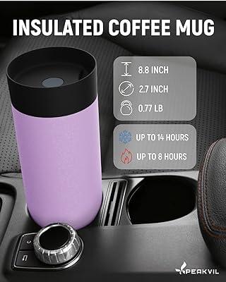 Best Deal for Peakvil 16 oz Insulated Thermos Travel Coffee Mug with Push