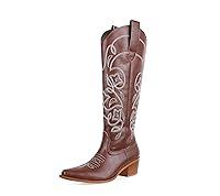 Algopix Similar Product 5 - AMINUGAL Brown Cowgirl Boots Embroidered