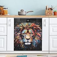 Algopix Similar Product 13 - Colorful Lion Head on Black Dishwasher