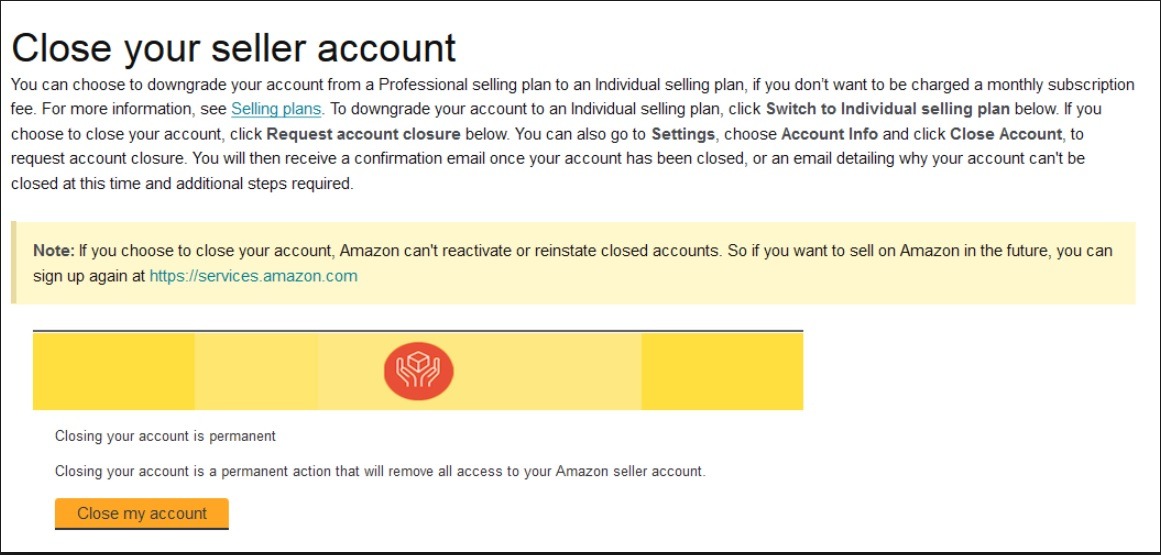 How can I close my Amazon seller account?