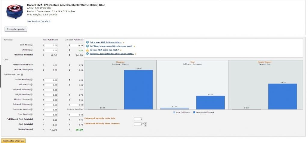 Use Amazon FBA calculator